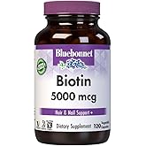 Bluebonnet Nutrition Biotin 5000 mcg, Hair & Nail Support*, Non-GMO, Vegan, Kosher Certified, Gluten-Free, Soy-Free, Dairy-Free, 120 Vegetable Capsules, 120 Servings