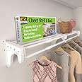 EZ SHELF - Closet Shelf with Hanging Rod – 19.5” to 29" Expandable, White, Closet Shelves – Strong, Holds 200 lbs – Easy Install – Backwall (floating) with 2 End Brackets, Alternative to Wire Shelving