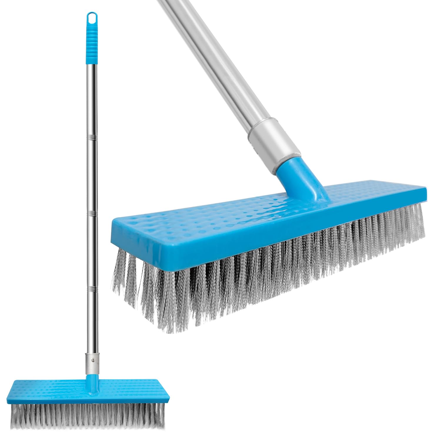 11.8” Heavy Duty Push Broom Brush with 60" Long Handle,Stainless Steel Deck Scrub Brush,Outdoor Broom for Cleaning Bathroom, Kitchen, Patio, Garage, Deck, Concrete,Stone, and Tile Floors