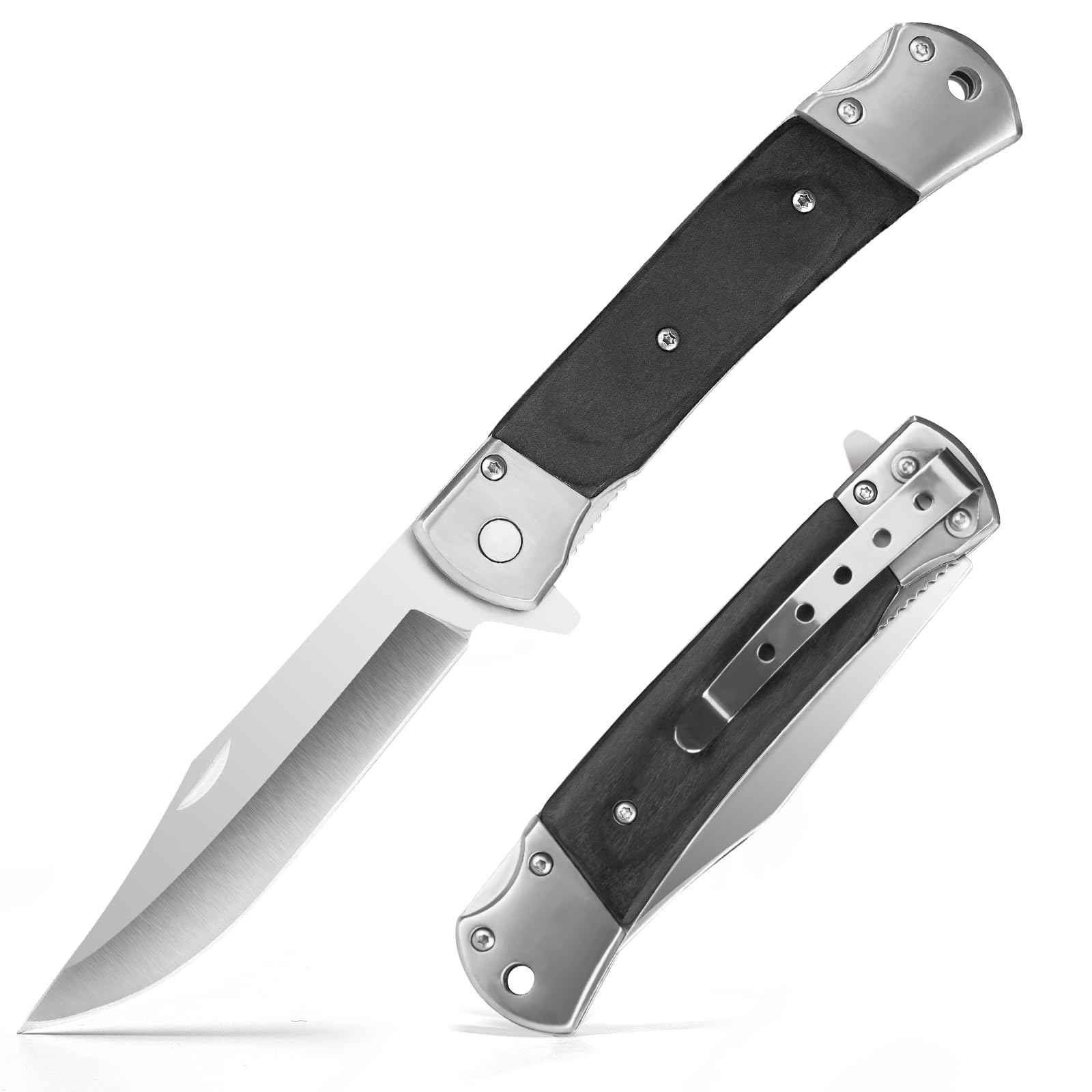 Photo 1 of BARRYSAIL Folding Pocket Knife for Men, 3.9" Steel, Wooden Handle, Liner Lock Design 6696