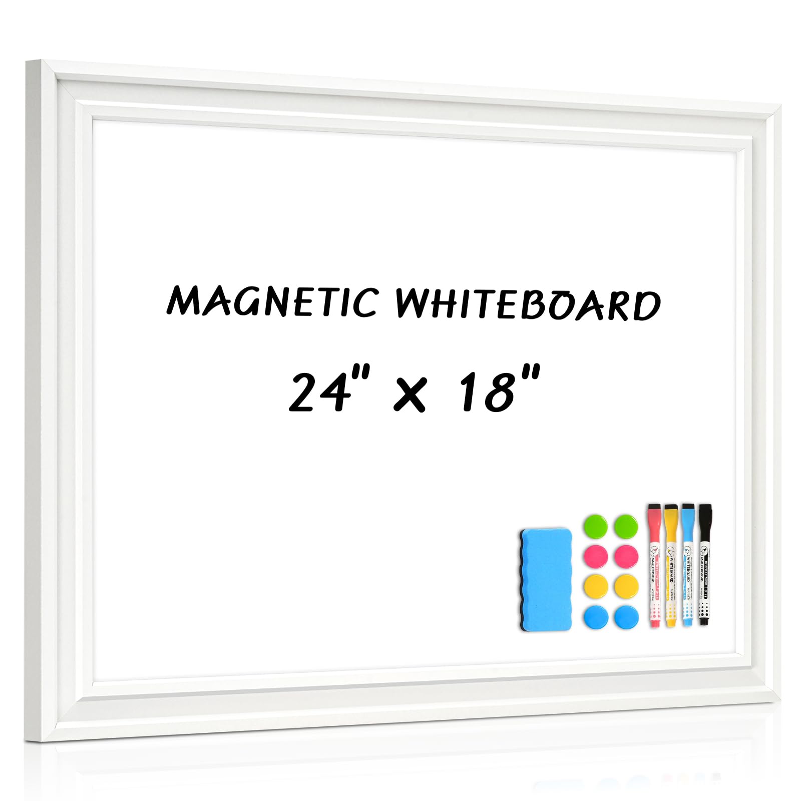 View 1 of ** FACTORY SEALED**
QUEENLINK White Board for Wall, 24'' x 18'' Magnetic Dry Erase Board, Decorative Whiteboard with Plain White Wooden Frame, Hanging Writing Board for Home Office School Dorm