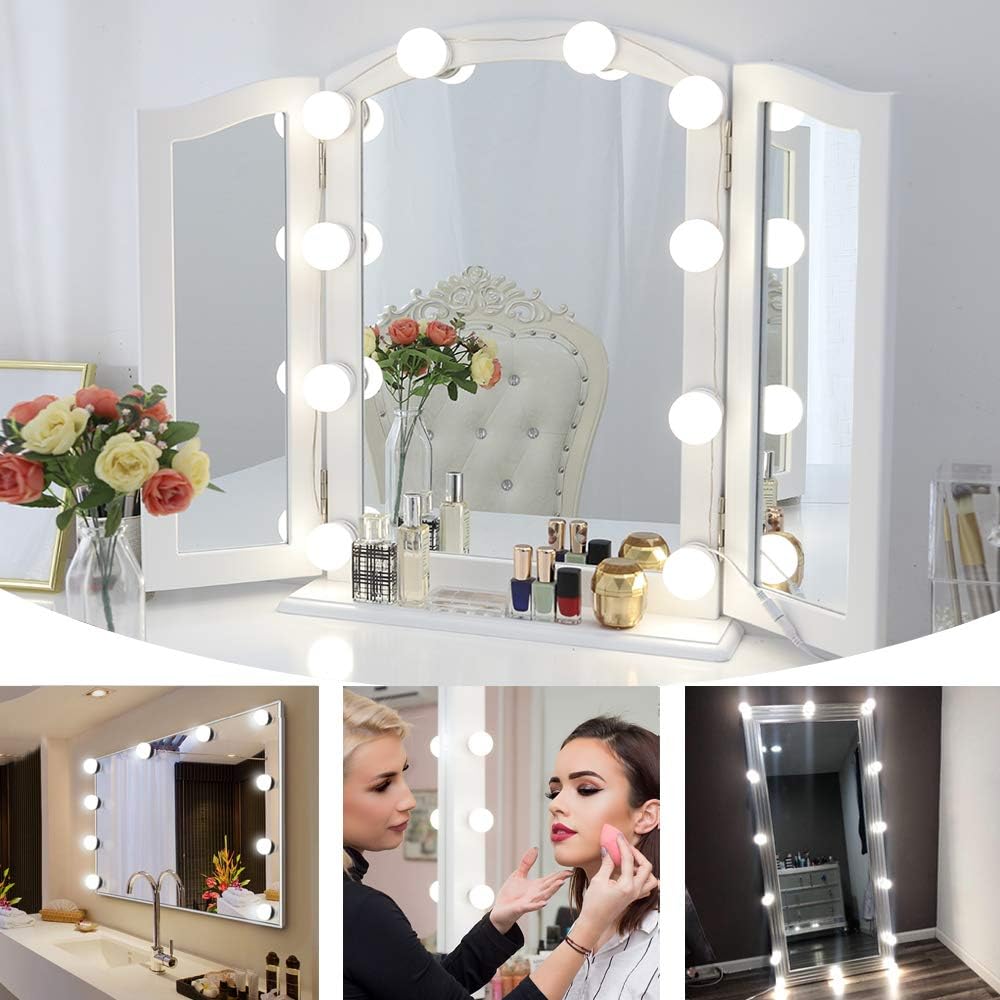 Chende Hollywood Style LED Vanity Mirror Lights Kit with Dimmable Light Bulbs, Lighting Fixture Strip for Makeup Vanity Table Set in Dressing Room (Mirror Not Include) - - 