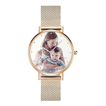 SOUFEEL Personalisierte Foto Armbanduhr für Damen Herren Analog Metallarmband in Silber/Rosegold Klassisch Zifferblatt Wasser