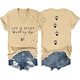 Dog Mom Shirt Life is Better with My Dogs Graphic Shirts for Women Casual Short Sleeve Crew Neck Dog Lover T-Shirt