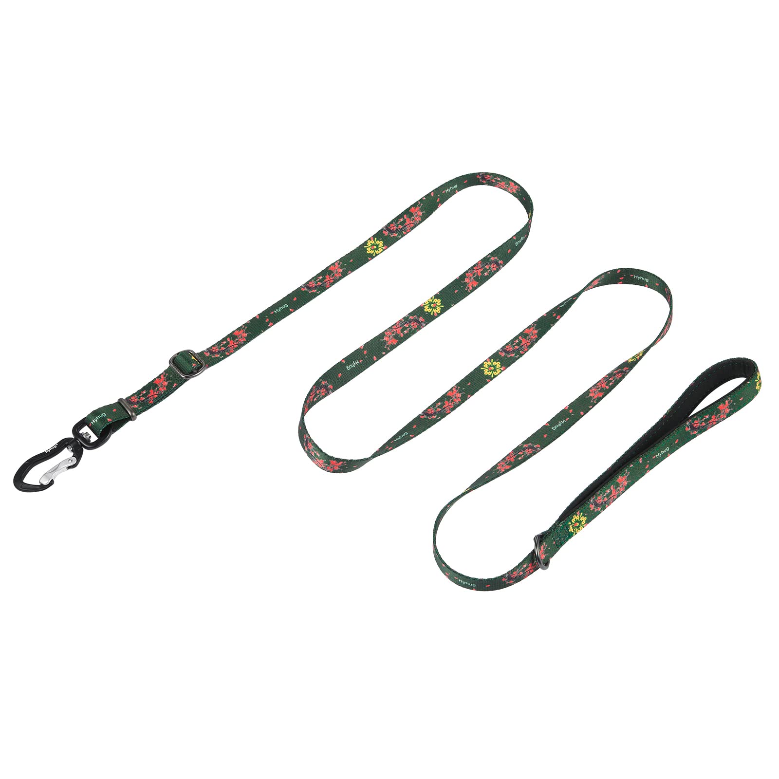 Hyhug Pets Polyester Adjustable Length Dog Lead, Use Sturdy Aluminum Hooks，Light and strong，Super Soft Handle, Suitable For the Pursuit of Advanced Perfect Leash. (Small, Plum Flower Green)