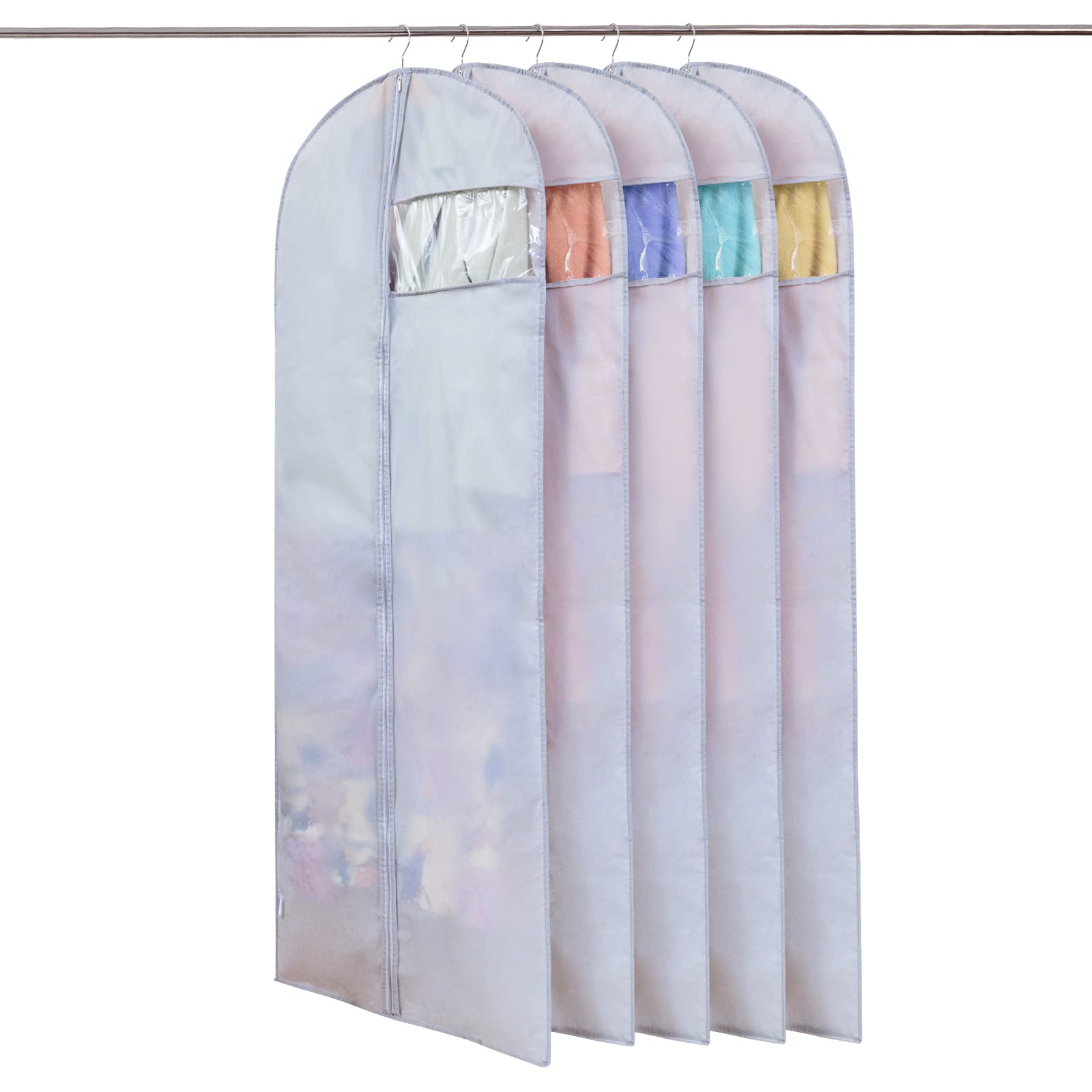 Niviy Dress Bag Covers 60x160cm Hanging Garment Protective Cover,Transparent Window Visible Hanging Clothes Covers Dust Proof Waterproof Moth Moisture 5pcs