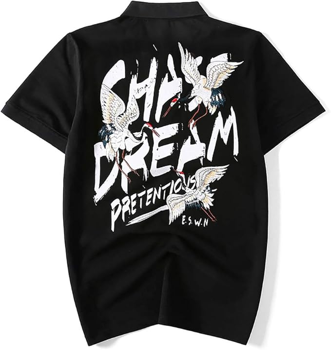 Amazon メンズ ポロシャツ 刺繍 街着 半袖 春夏 ゴルフウェア 派手 伝統的 普段着 休暇 和柄 和風 ユニセックス 黒 B6052a L シャツ 通販