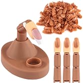 Acrylic Nail Practice Finger Kit, BORNBYME Acrylic Nail Training with 1 Base Stand, 3 Adjustable Fake Fingers, 100 Brown Nail Tips, Movable Training Nail Practice for Nail Beginner