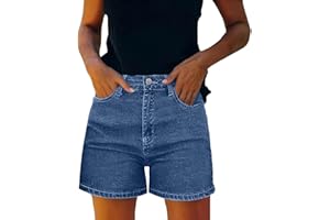 Jeans Shorts for Women Casual Wide Leg Short Pants Summer Straight High Waist Button Denim Shorts with Pockets