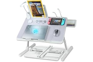 IXTRA Laptop Lap Desk,Laptop Lap Desk 【Include Cooling Fan】,Adjustable Lap Desk with Light Fan,Foldable Laptop Desk for Bed with USB,Bed Desk with Storage Drawer,23.62"*15.74",Grey