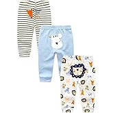 Kiddiezoom 3-Pack Newborn Pants Baby and Toddler Unisex Cotton Trousers Pants