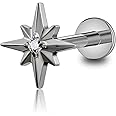 FINE4U 1PC ASTM F136 Titanium North Star Piercing Jewelry for Conch Helix Flat Tragus Lobe 16G 6mm 8mm