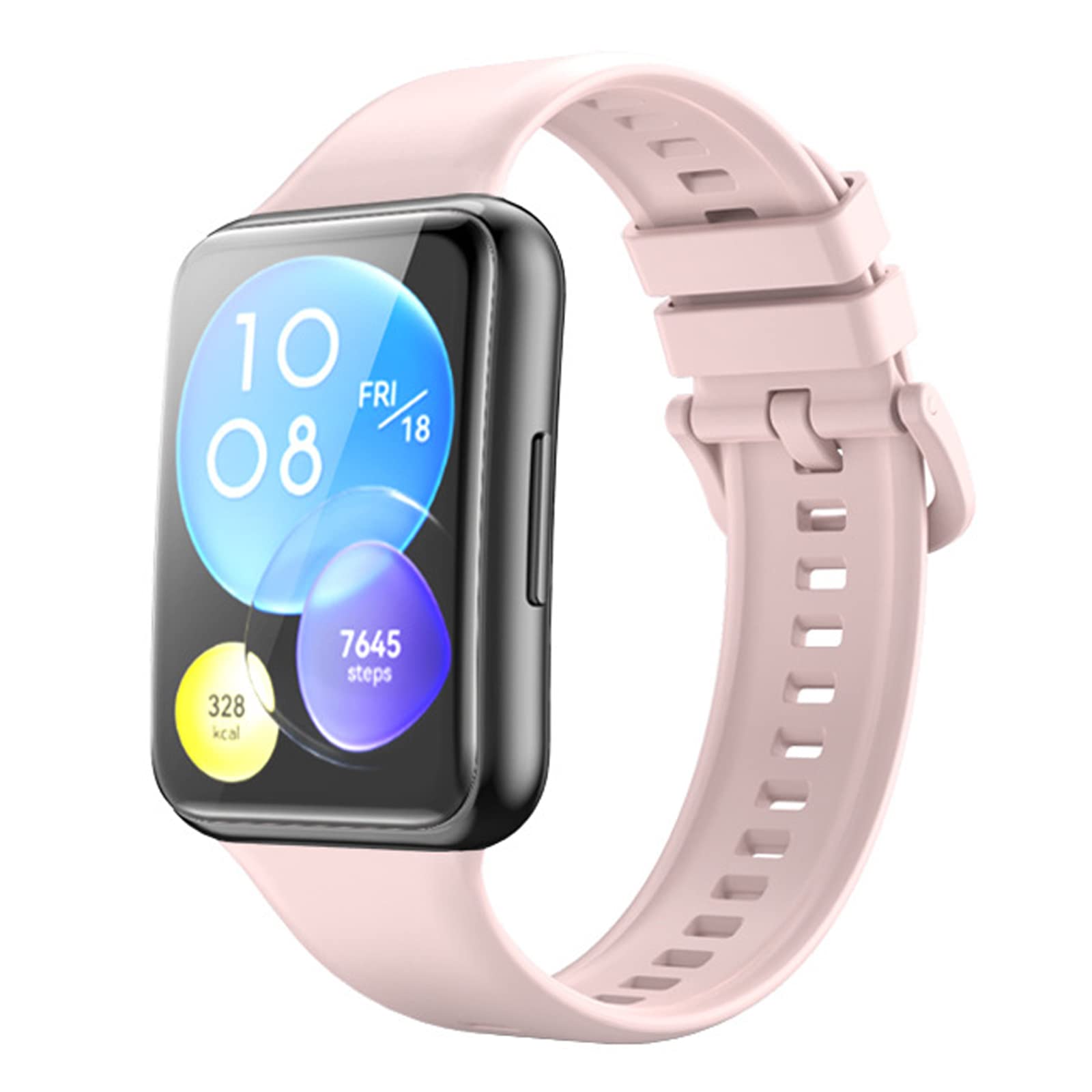 Miimall Silicone Strap Compatible with Huawei Watch Fit 2, Soft Sport Band Breathable Ultra-light Waterproof Durable Adjustable Replacement Wristband for Huawei Watch Fit 2-Pink