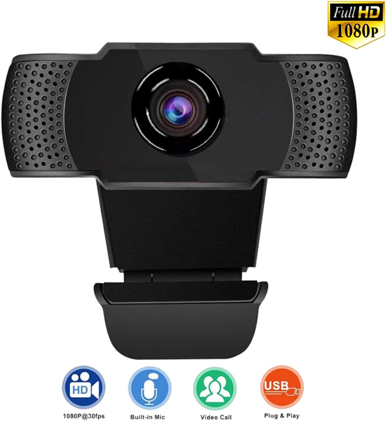 Webcam with Microphone,Full HD 1080P Webcam,Plug and Play USB Webcam and HD Web Camera for Desktop,Can be Used for Video Conferencing, Learning, Skype, YouTube, Games, Stream Media