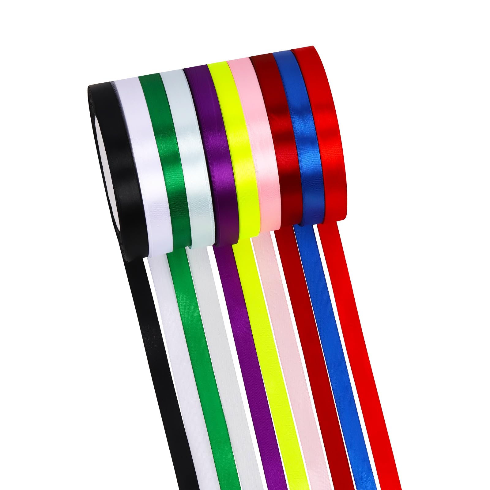 Rustark 10 Rolls Satin Ribbon Assortment Kit 10 Solid Colors 2/5 Inch x 24.6 Yards Double Face Fabric Satin Ribbon Gift Wrapping Ribbon for Gift Wrapping Bow Making Decor Crafts (1cm x 22.5m)