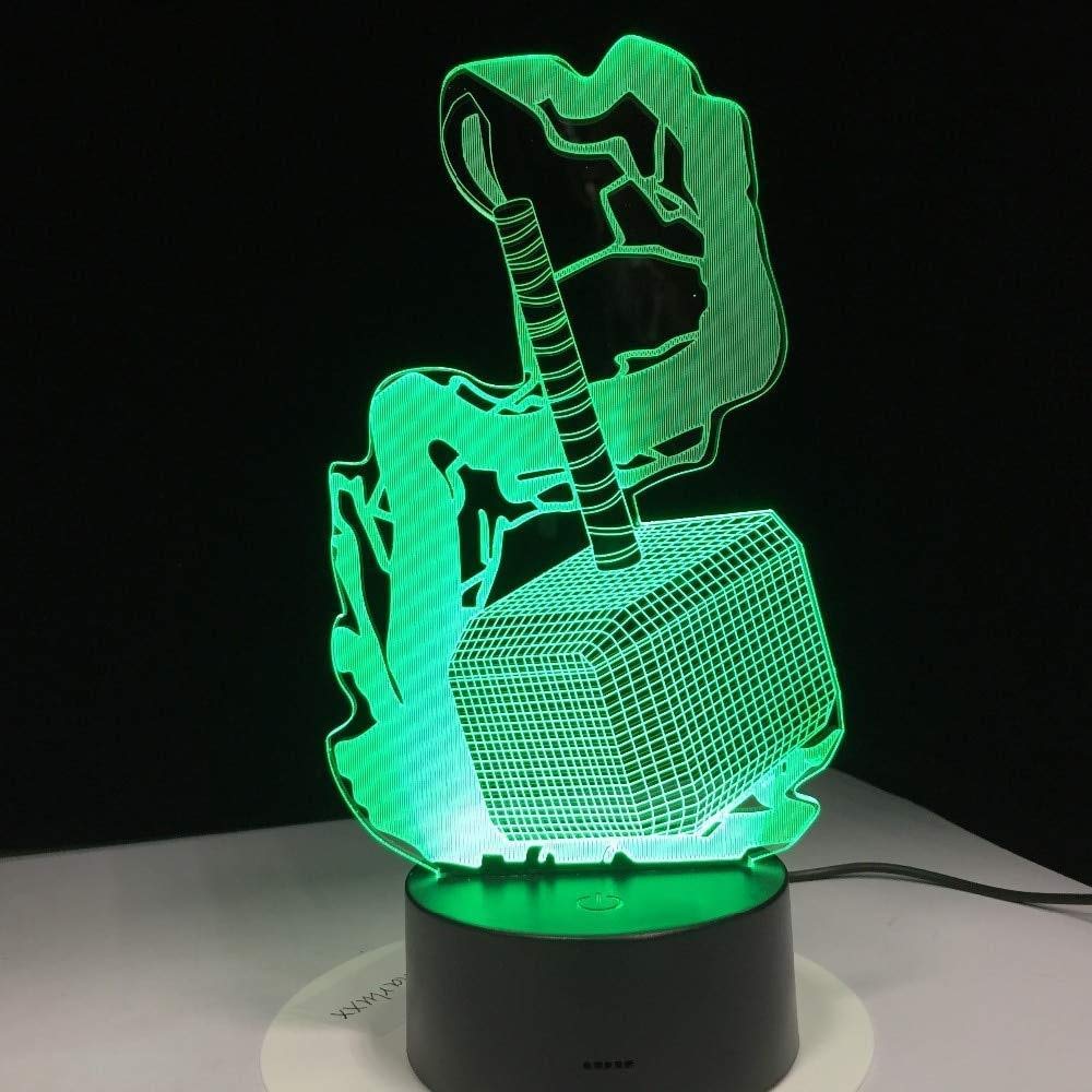 Led Night Lights 3D Avengers Alliance Thor Hammer 3D Movie Anime Figure Night Light Creative Led Night Lamp Children s Bedroom Bedside Lamp
