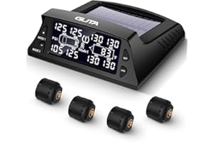 GUTA RV Tire Pressure Monitoring System - 4 External Sensors (0-188 PSI) RV TPMS, Solar Charging, 6 Alarm Modes, High-end Backlight LCD Display, Automatic Sleep Mode