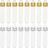 PH PandaHall 16PCS Glass Vial Pendants, 2 Colors Wish Bottle Clear Glass Bottle Charms Screw Cap Hanging Tube for Earring Necklace Jewelry Making, Golden & Silver
