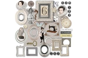 CATAIREEN Vintage Junk Journal Items Kit Pre Cut Paper Cards Cutout Cardstock Art Aesthetic Decor Hollow Out Craft Elements Small Embellishments Supplies for Adults Scrapbook Pack (Photo Frame Silvery)