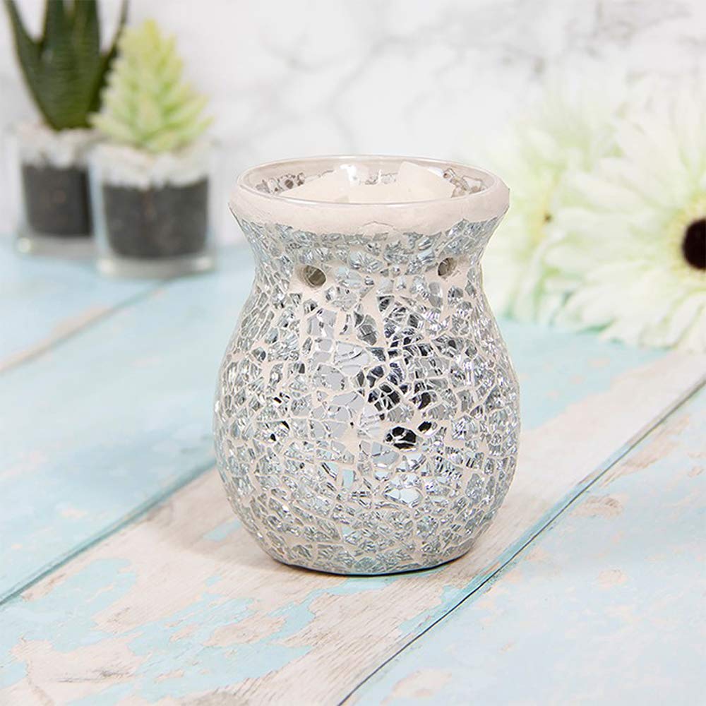 Lesser & Pavey - Desire Aroma - Glass Wax Melt & Oil Warmer - Mosaic Silver Design - Small 11cm High - Single Item