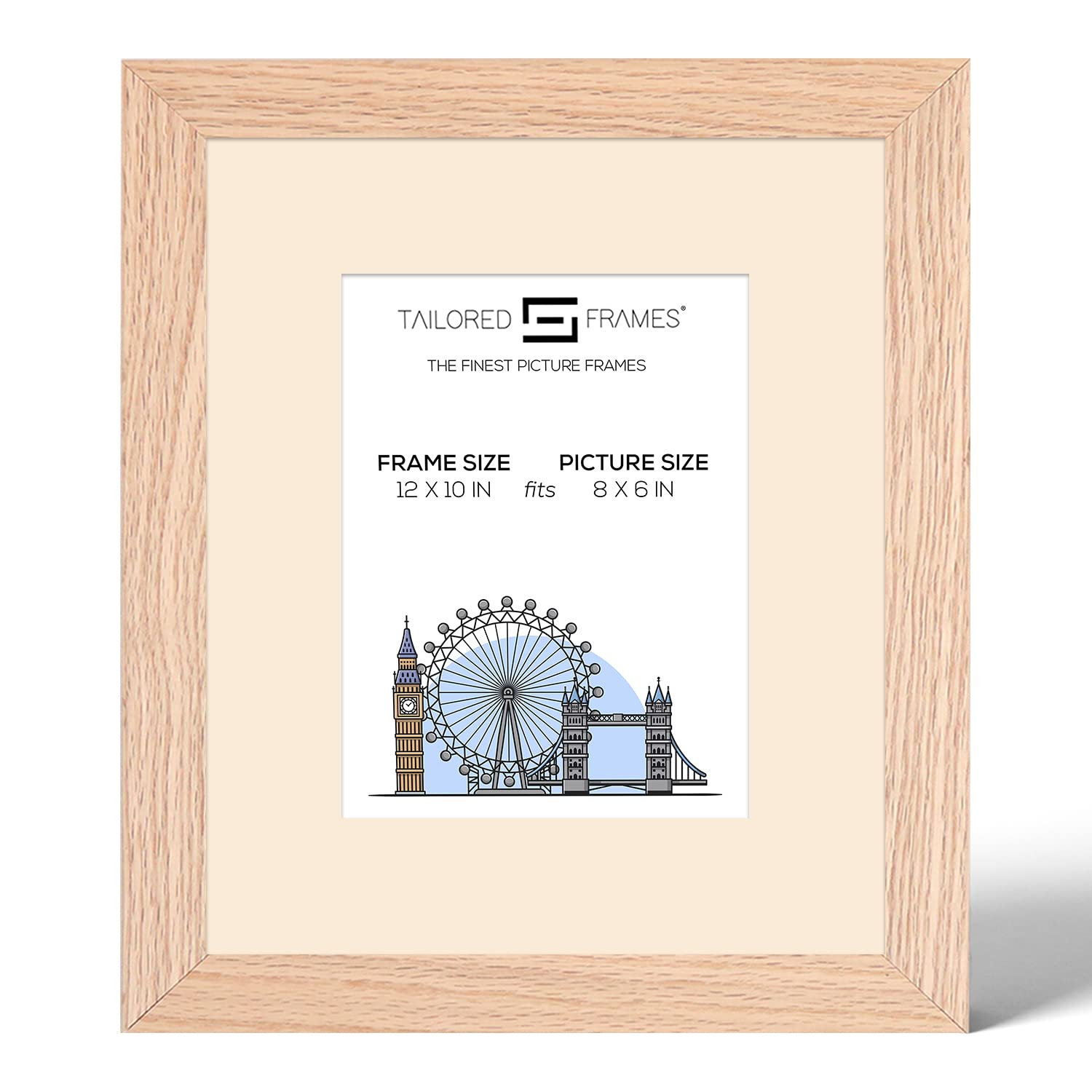 Tailored Frames 99 Solid Natural Oak 12" x 10" Frame for 8" x 6" Picture | Single Picture Frames | Table Top & Wall Hanging Type | Photo Frame with Antique Mount