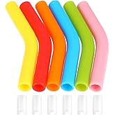 6 Pcs Silicone Tips for Metal Straws, 5/16 Inch Silicone Straw Tips with Bottom Sleeve, Food Grade Rubber Flex Elbow Straws, Replacement Straw Extender Tip, 10 mm Outer Diameter (Multicolor)