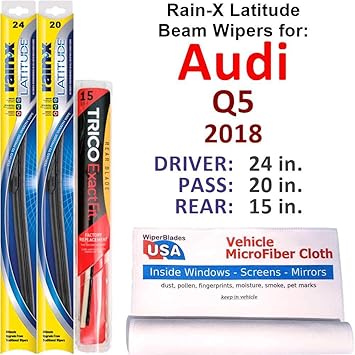 Amazon Com Rain X Latitude Beam Wipers For 2018 Audi Q5 Set W Rear Rain X Latitude Beam Blades Wipers Set Bundled With Microfiber Interior Car Cloth Automotive