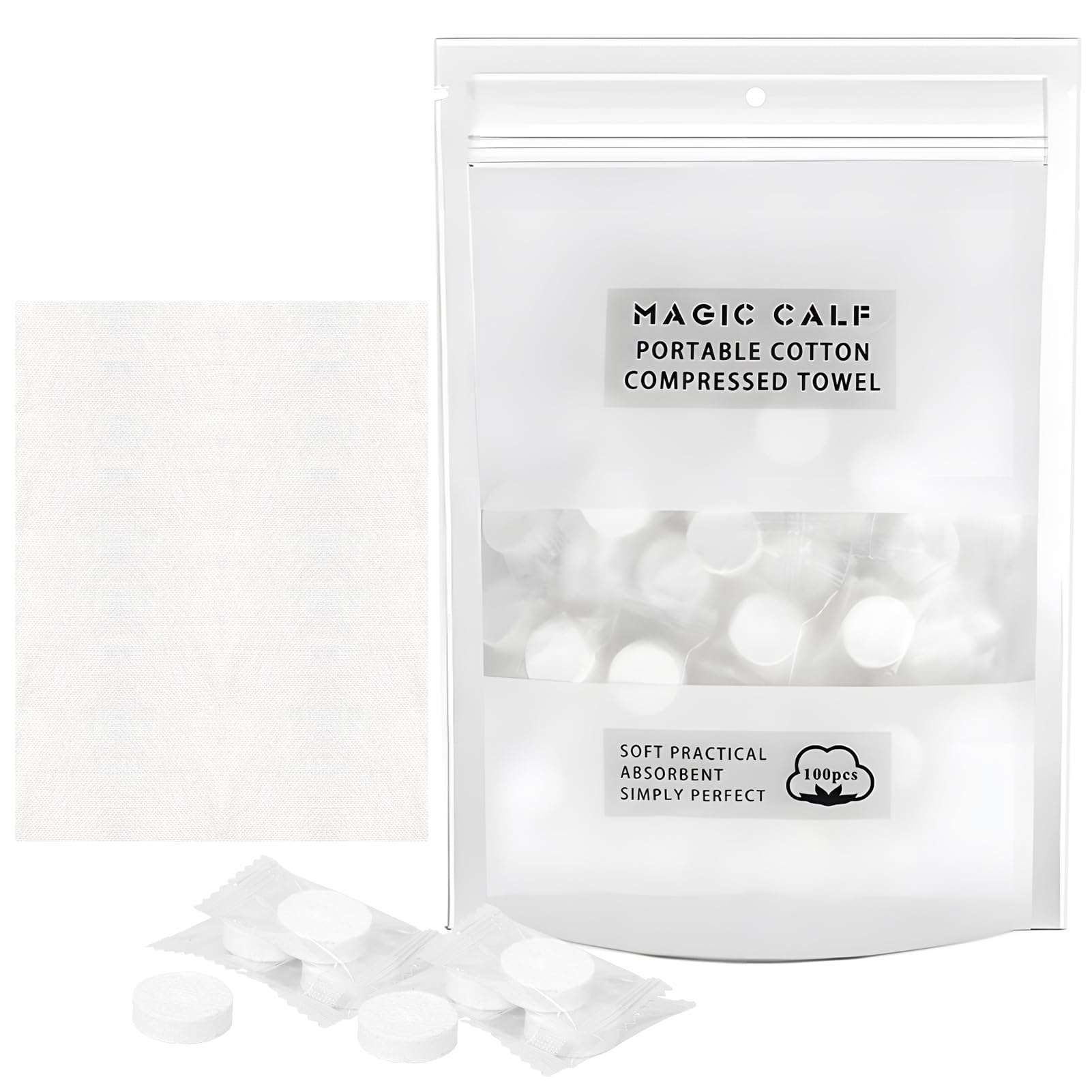 FYY 100 PCS Compressed Towel - Mini Tablets Disposable Portable Face Towel Cotton Coin Tissue for Travel, Camping, Hiking, Sport, Beauty Salon, Home Hand Wipes and Other Outdoor Activities White