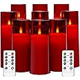 kakoya Flickering Flameless Candles Battery Operated with Remote and 2/4/6/8 H Timer Plexiglass Led Pillar Candles Pack of 9 (D2.3 xH 5" 6" 7") with Realistic Moving Wick Candles for Home Decor(Red)