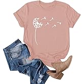 Cicy Bell Women's Dandelion Print T Shirts Cute Graphic Tees Short Sleeve Summer Cotton Tee Tops