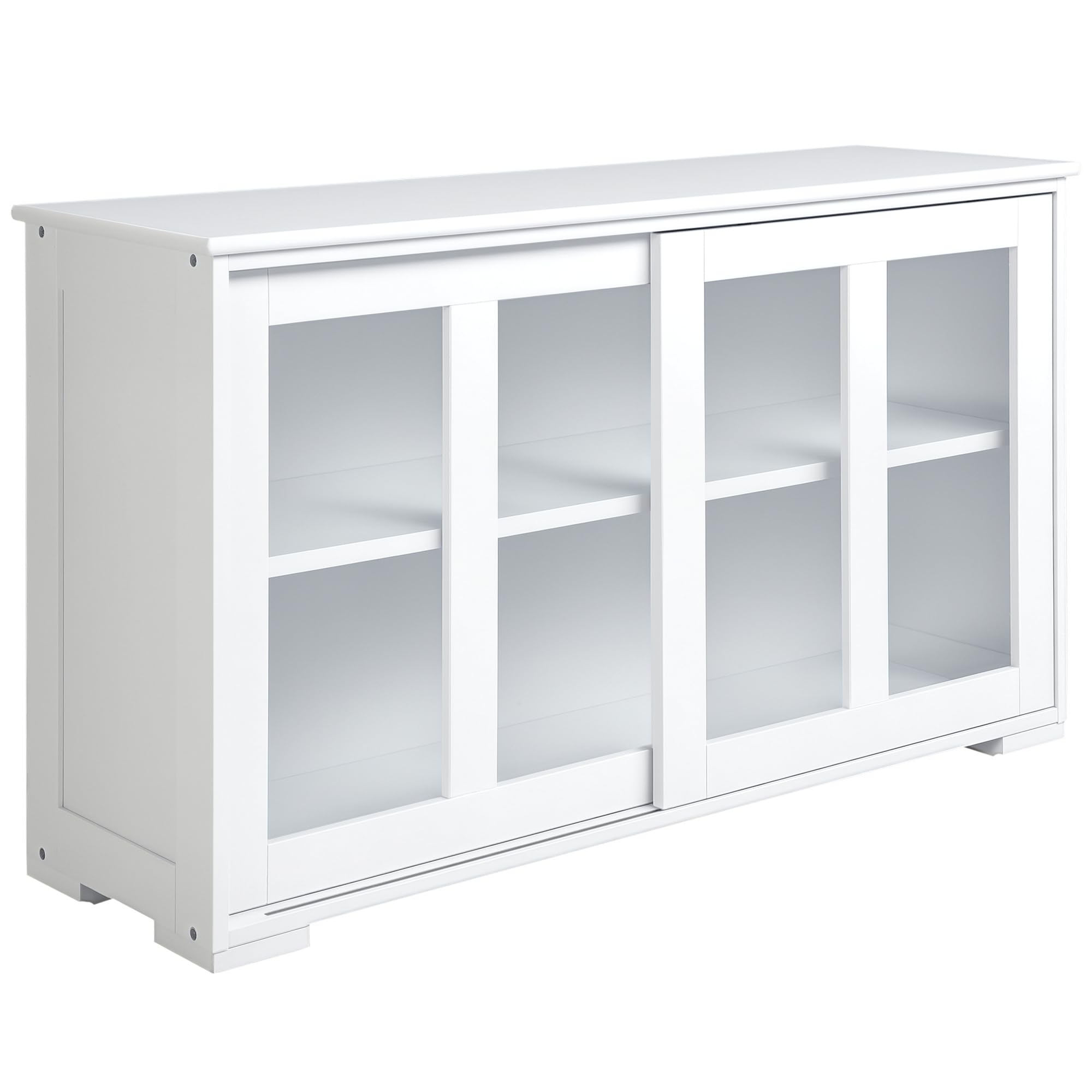Photo 1 of HOMCOM Sideboard Buffet Cabinet, Stackable Credenza, Coffee Bar Cabinet with Sliding Glass Door and Adjustable Shelf, White