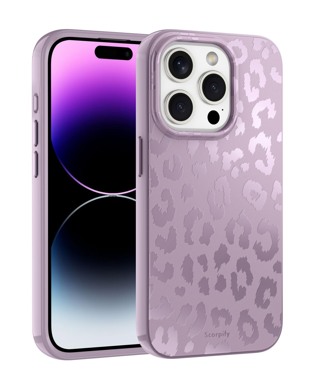 SCORPIFY for iPhone 15 Pro Case [Compatible with MagSafe] with Matte Lavender Leopard Cheetah Print Design, Cute Magnetic Phone Cover for Women Girls, Purple Neutral Aesthetic, Slim Shockproof Bumper