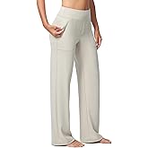 Casei Women's Wide Leg Yoga Pants with Zipper Pockets High Waisted Adjustable Hem Stretchy Work Dress Pants Casual Lounge