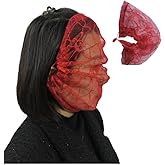 1Pcs Lace Face Cover Mask Protective Full Masks Mesh Perspective Private Masquerade Ball Party Outfits Sexy Hollow Out See Through Hood Adults Skin Cosplay Costume Props Womens Elastic Veils(Red)