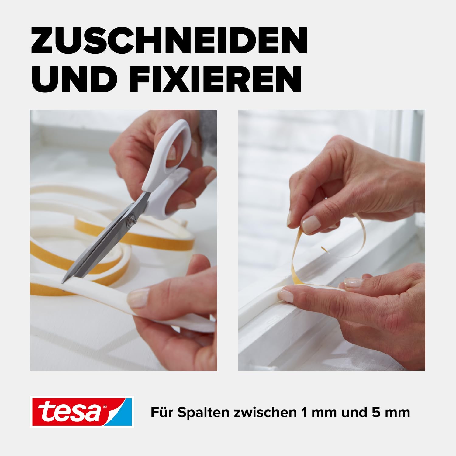 tesa INSULATION Dichtungsband - Schaumstoffdichtung zum Isolieren von Spalten im Haushalt, selbstklebend - Weiß - 10 m x 9 mm x 5,5 mm 6