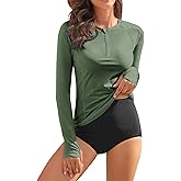WOWENY Women Rash Guard Long Sleeve UPF 50 Swim Shirts SPF Sun Protection Swimsuit Top No Bottom