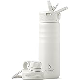 IDEUS Insulated Stainless Steel Water Bottle with 2 Leak-Proof Lids, Thermal Water Flask for Hiking Biking, 24oz, White