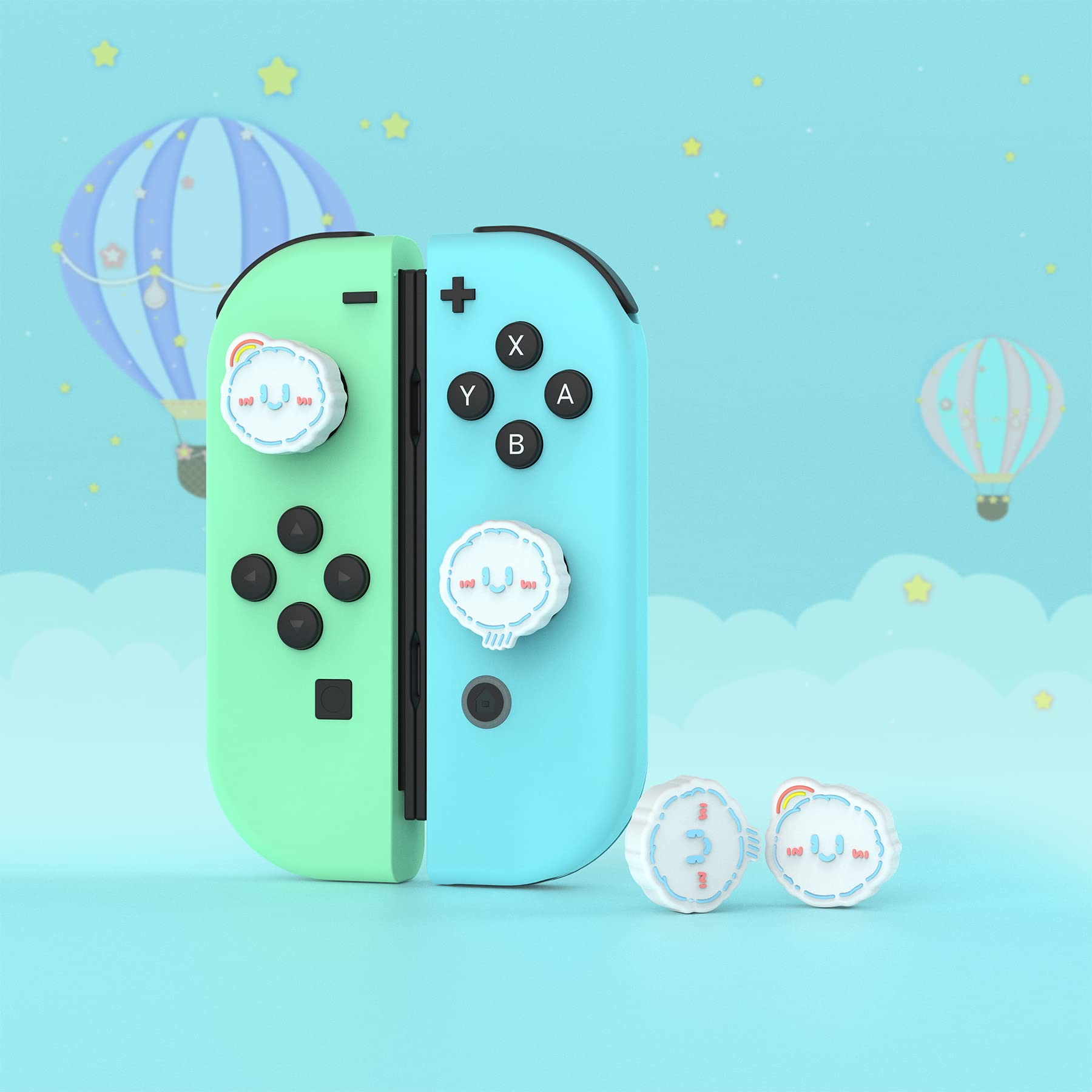 PlayVital Joystick Caps for Nintendo Switch, Thumbstick Grips for Switch Lite, Analog Cover for OLED Joycon Thumb Grip Caps - Rainbow Clouds & Rainy Clouds
