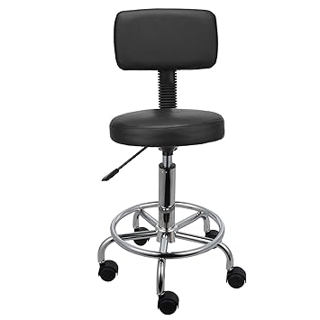 Voilamart Drehhocker mit Lehne, Barhocker Arbeitshocker Hocker Praxishocker Drehhocker Bürohocker mit Rollen,Lederimitat Dick
