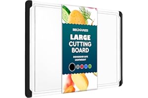 Plastic Cutting Boards for Kitchen - Large 18 x 12 Inch Rubber Cutting Board with Juice Grooves, Non-Slip, Dishwasher Safe Cutting Boards - Thick, Durable Carving and Cutting Board for Meat - Belwares