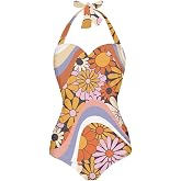 ELEDIZI Tummy Control One Piece Swimsuits for Women Full Coverage Halter Ruched Bathing Suit Summer Beach Outfits Size S-2XL