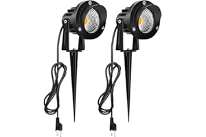 Romwish LED Landscape Spotlights, 10W Outdoor Spotlights for Yard, 3000K Warm White, 120V AC Spot Light with Ground Spike, Waterproof Landscape Lighting for House Garden Lawn Decorative - 2 Pack
