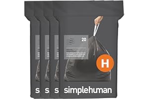 simplehuman Code H 80 Count, Genuine Odorsorb Custom Fit Liners, Drawstring Odor Absorbing Trash Bags in Dispenser Packs, 30-35 Liter / 8-9 Gallon
