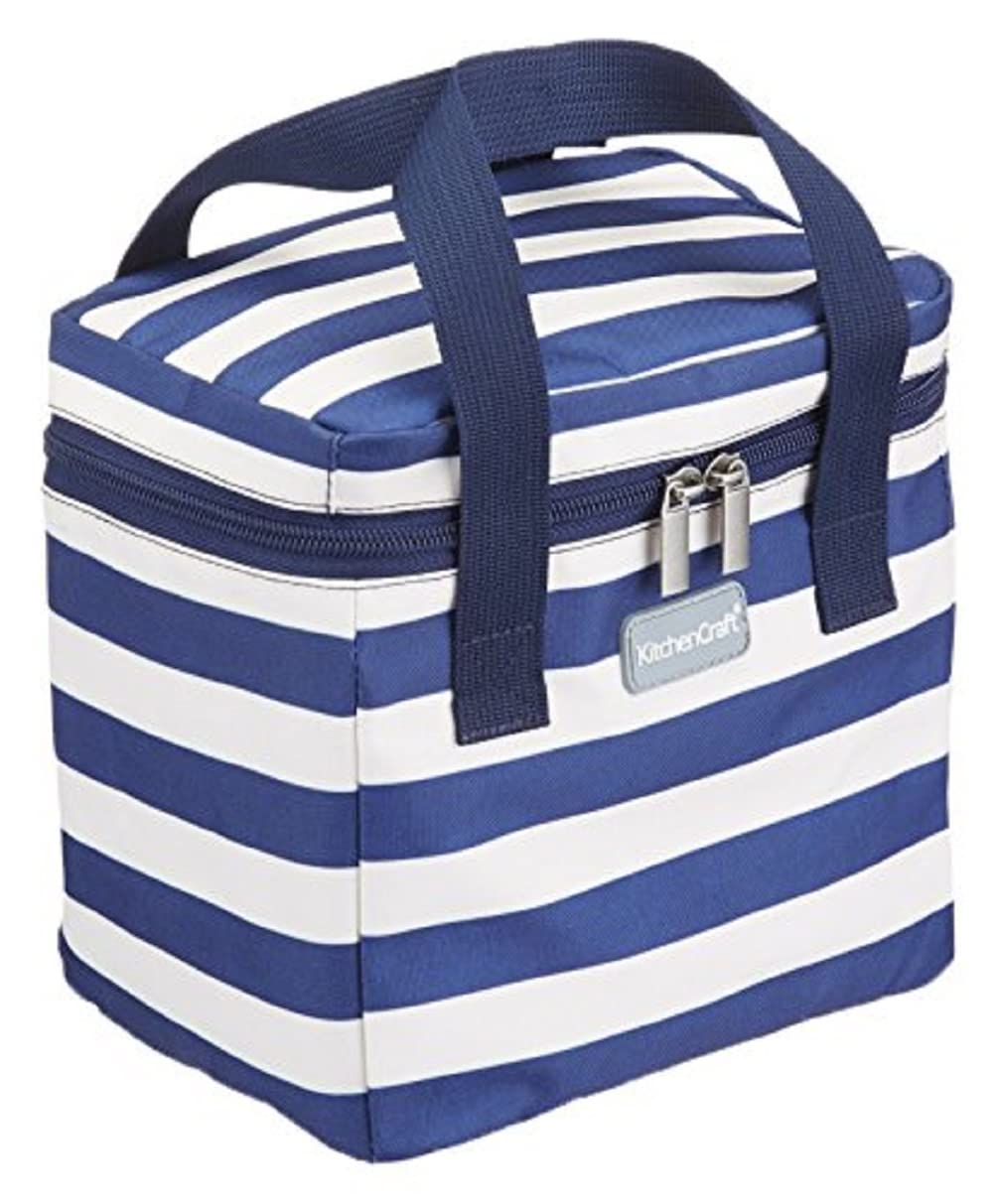 KitchenCraft "We Love Summer Nautical-Striped Small Cool Bag, 4.9 L (1 Gal) - Navy Blue/White