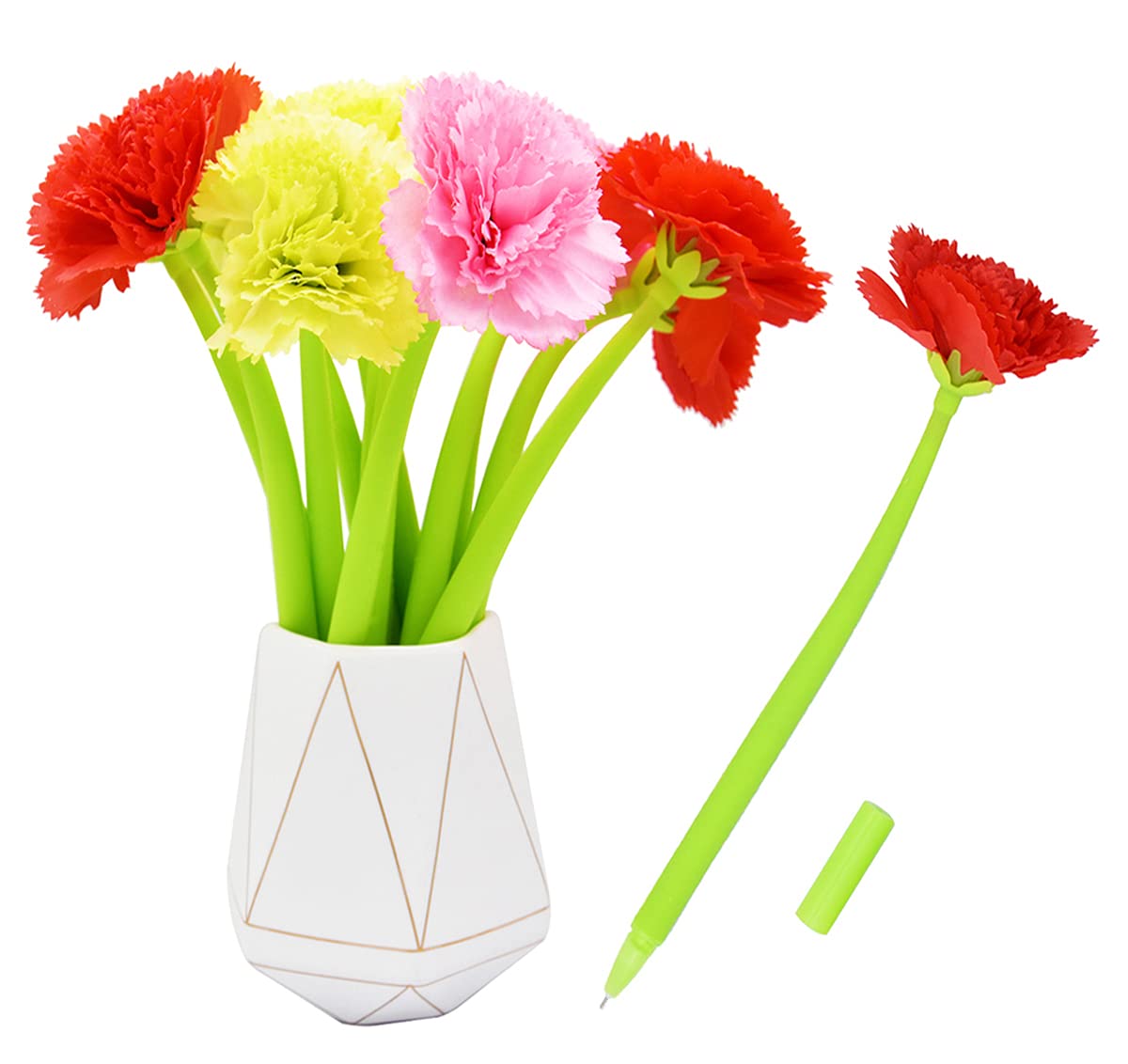 SIPLIV 12Pcs Creative Artificial Flowers Gel Ink Pen Ballpoint Pen Liquid Black 0.5mm Gel Ink Rollerball Pen for Girls Women, Office School Supplies - Carnation