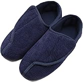 Mens Diabetic Slippers Extra Wide Memory Foam Comfort House Shoes with Adjustable Closure for Swollen Feet, Edema, Arthritis, Elderly Indoor/Outdoor