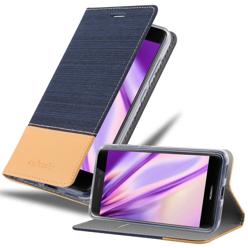 cadorabo Book Case works with Huawei P8 LITE 2017 in DARK BLUE BROWN - with Magnetic Closure, Stand Function and Card Slot - Wallet Etui Cover Pouch PU Leather Flip