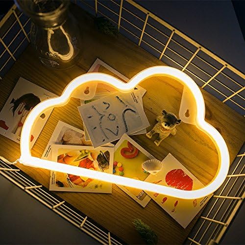 Chronos 3AA Battery Operated & USB Powered LED Neon Sign Lamp (Cloud (Warm White), Wall Hanging)