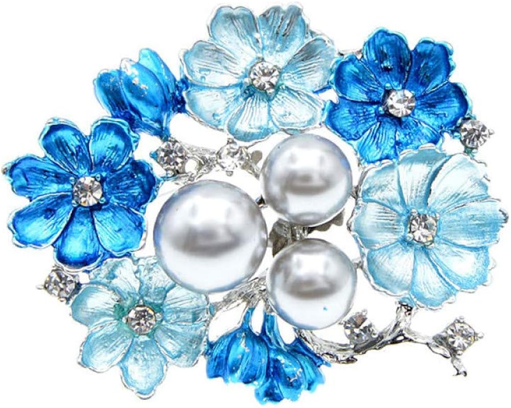 COLORFULTEA Broches De Fleur D’Émail De Couleur Bleue pour Femmes Pearl