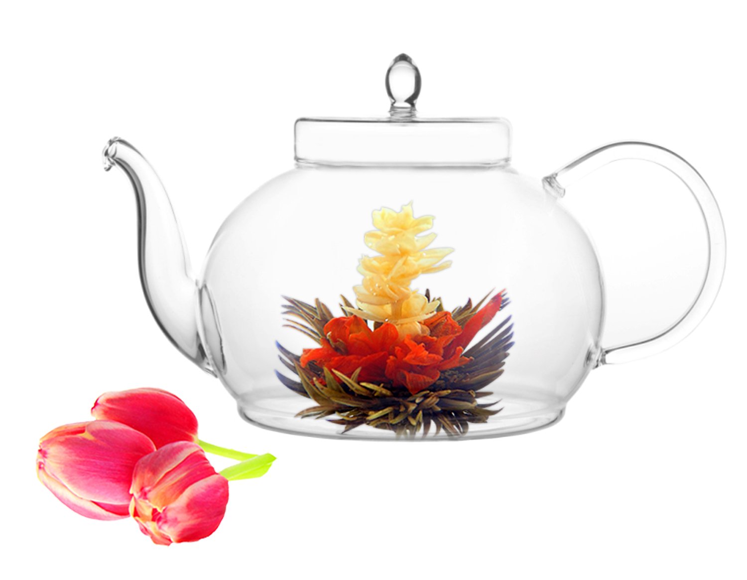 Blooming Flower Tea Set 45 Oz Glass Teapot Includes 12 Tea Blooms